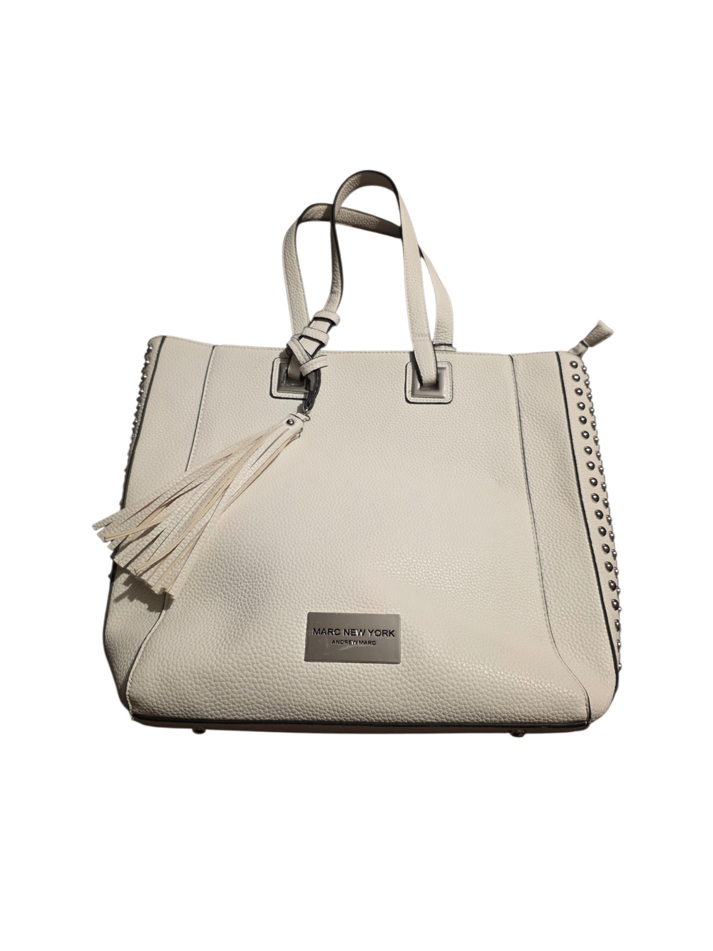Marc New York Ivory Pebbled Tote with Tassel and Stud Trim